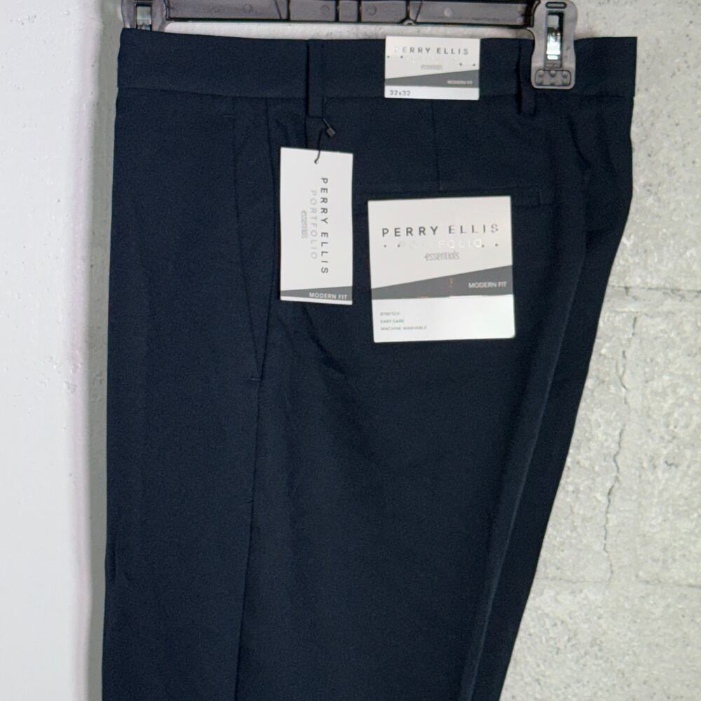 Perry Ellis Portfolio Men's Modern-Fit Twill Pants - Total Eclipe 32x32 $95